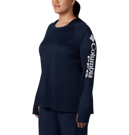 Women's Columbia PFG Tidal Tee Hoodie Navy | Plus Size CA-IA135